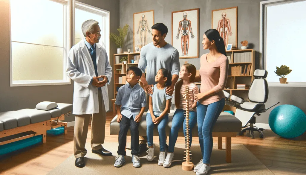 Family of various ages visiting a chiropractor for treatment of common health issues