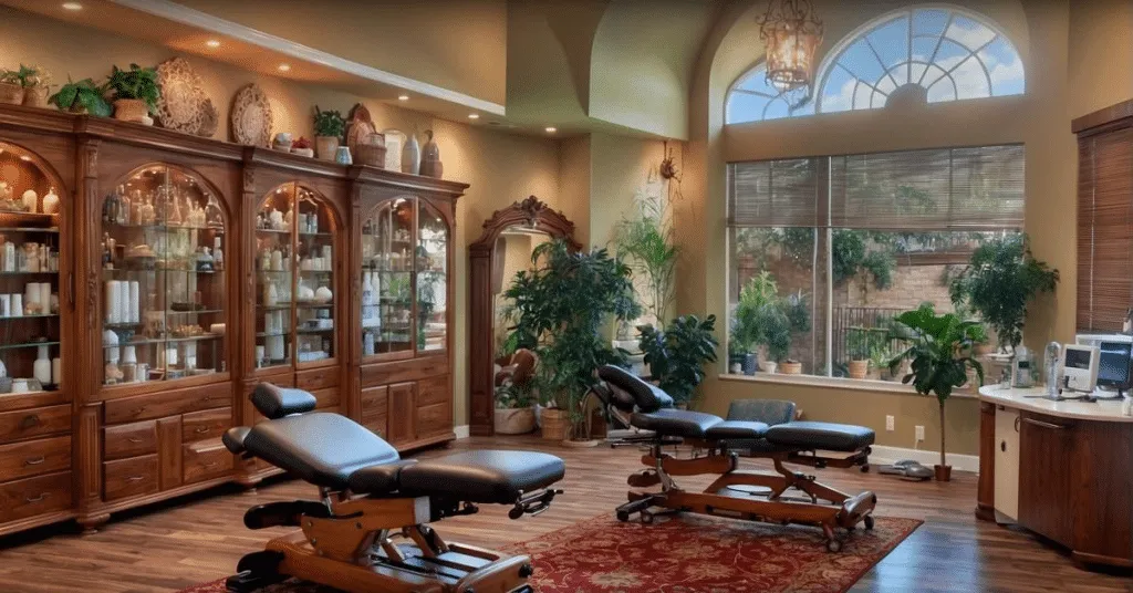 Chiropractor performing a common treatment on a family member in a clinic in San Antonio, TX.