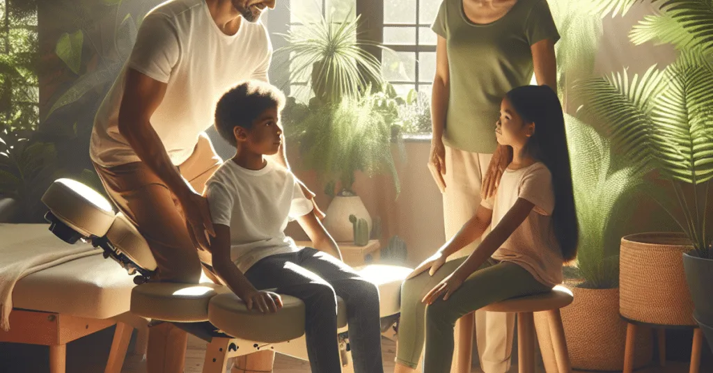 Chiropractor explaining the holistic approach to a family during a consultation.