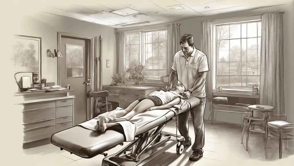 Chiropractor performing spinal adjustment on patient in Aurora, Ohio clinic.