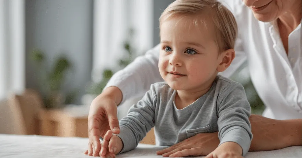 Chiropractor performing a spinal adjustment on a child.