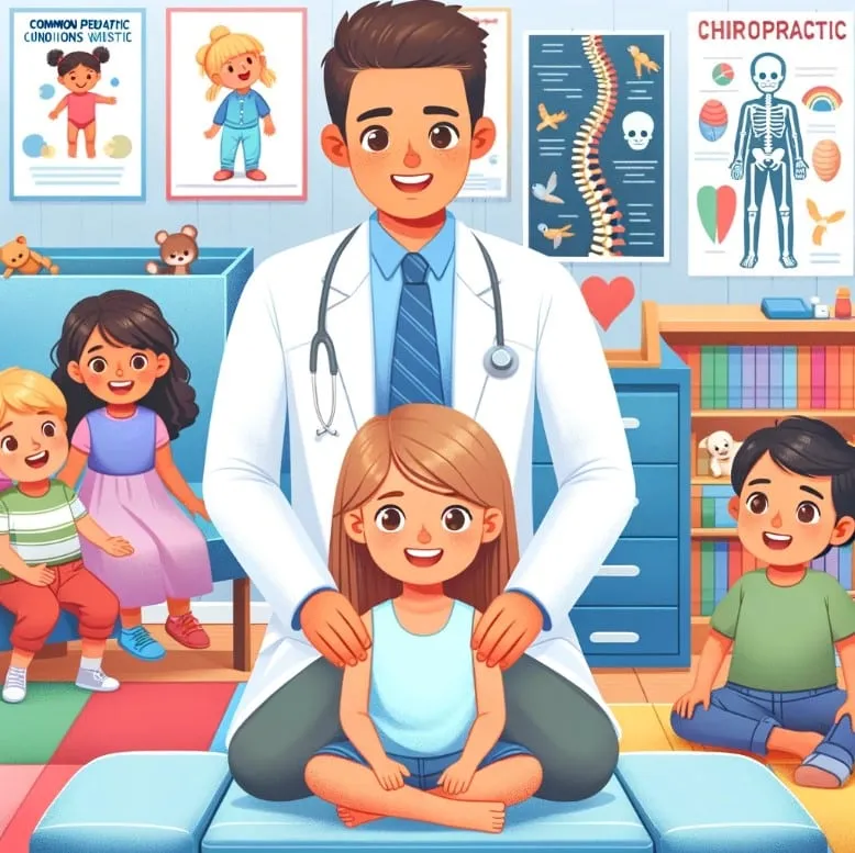 Pediatric chiropractor treating a young child for common health conditions in a child-friendly clinic