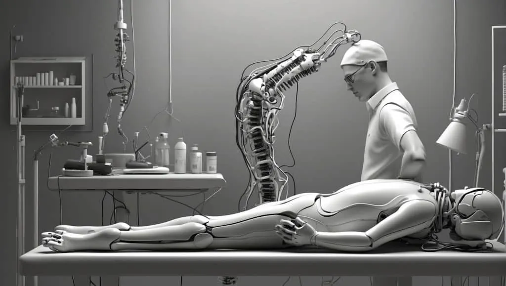 Chiropractor performing a spinal adjustment to alleviate nerve pain, with an anatomical diagram of nerves.