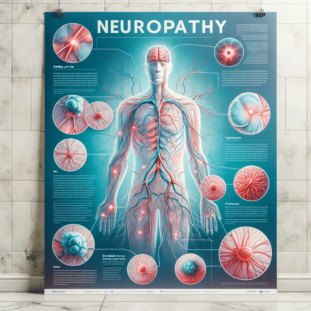 Illustration highlighting neuropathy and its various causes.