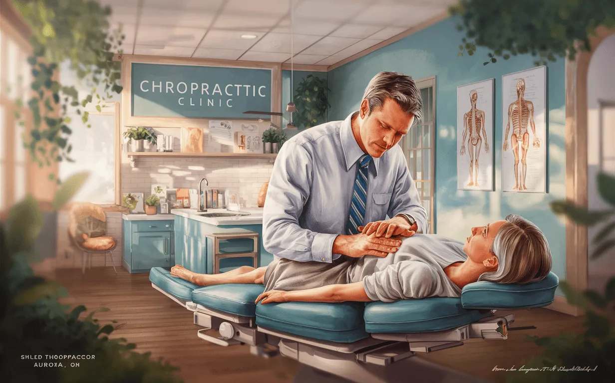 An image depicting a chiropractor examining and adjusting a patient&#x27;s back at a chiropractic clinic in Aurora, Ohio, showcasing personalized care for optimal wellness.